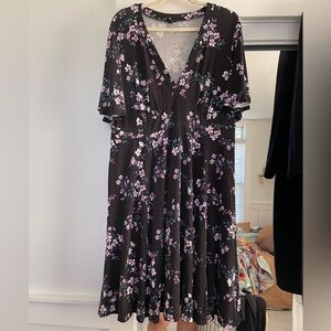 Torrid 2x Black and Purple Floral Midi Dress